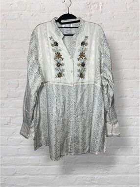 Mainstreet Blues Embroidered Peasant Blouse Cottage Boho